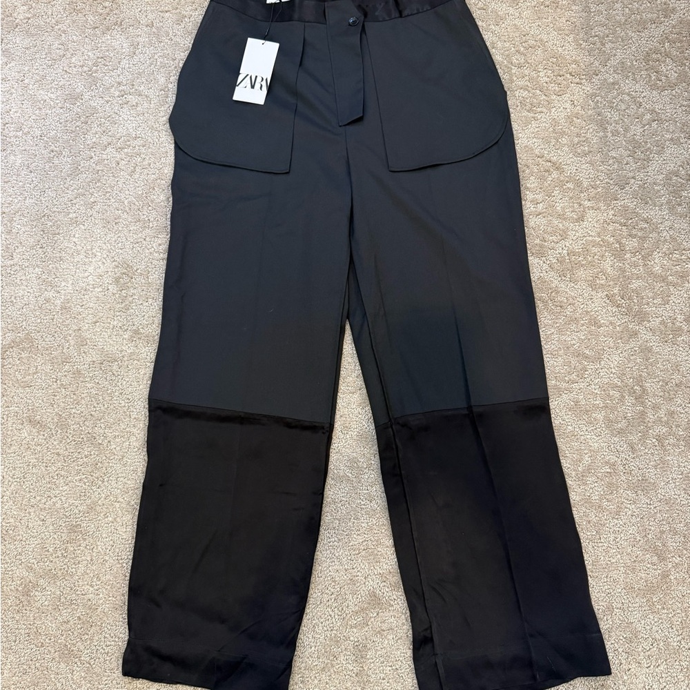 NWT Zara Women's Black Panel Wide-Leg Pants